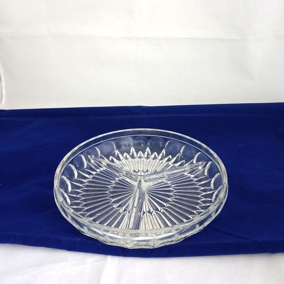 Divided Elegant Relish Dish Beautiful 3-way Lead Crystal 9” - Picture 2 of 3